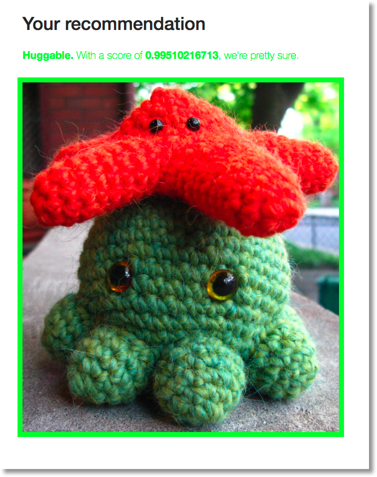 The yarn octopus is scored as huggable